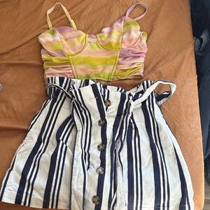 Striped Button-Down Skirt and Colorful Crop Top Set Skirt Size XS, top Size S
